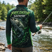 Green Strike Predator Mode Fishing Polo Long Sleeve Shirt