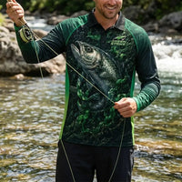 Green Strike Predator Mode Fishing Polo Long Sleeve Shirt