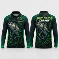Green Strike Predator Mode Fishing Polo Long Sleeve Shirt