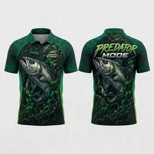 Green Strike Predator Mode Fishing Polo Shirt