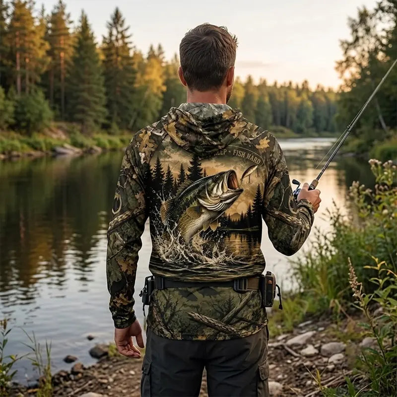 Fathom Thread Camouflage Personalized Fishing Hooded Long Sleeve Shirt