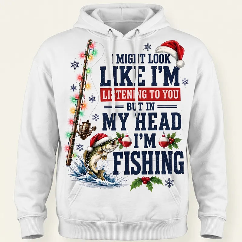 Funny Christmas Fishing Santa Fish Holiday Hoodie