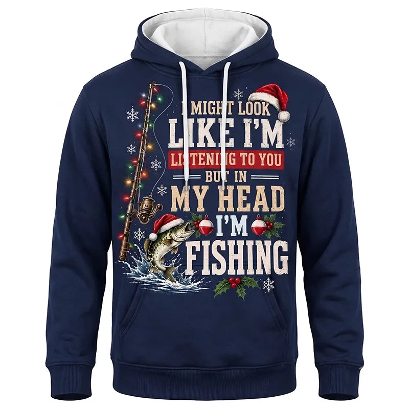 Funny Christmas Fishing Santa Fish Holiday Hoodie