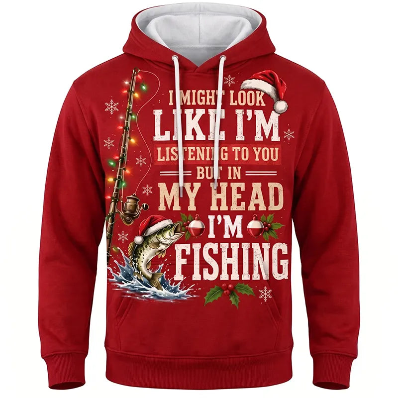 Funny Christmas Fishing Santa Fish Holiday Hoodie