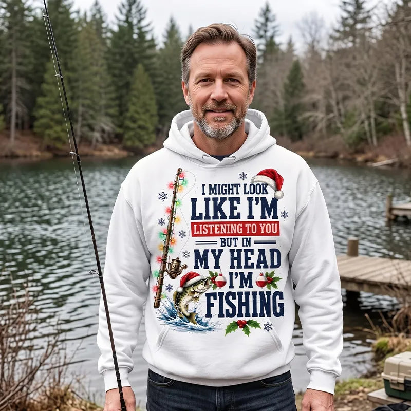 Funny Christmas Fishing Santa Fish Holiday Hoodie