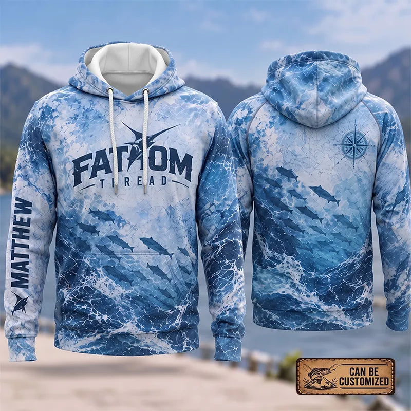 Ocean Waves Swordfish Personalized Fishing Hoodie