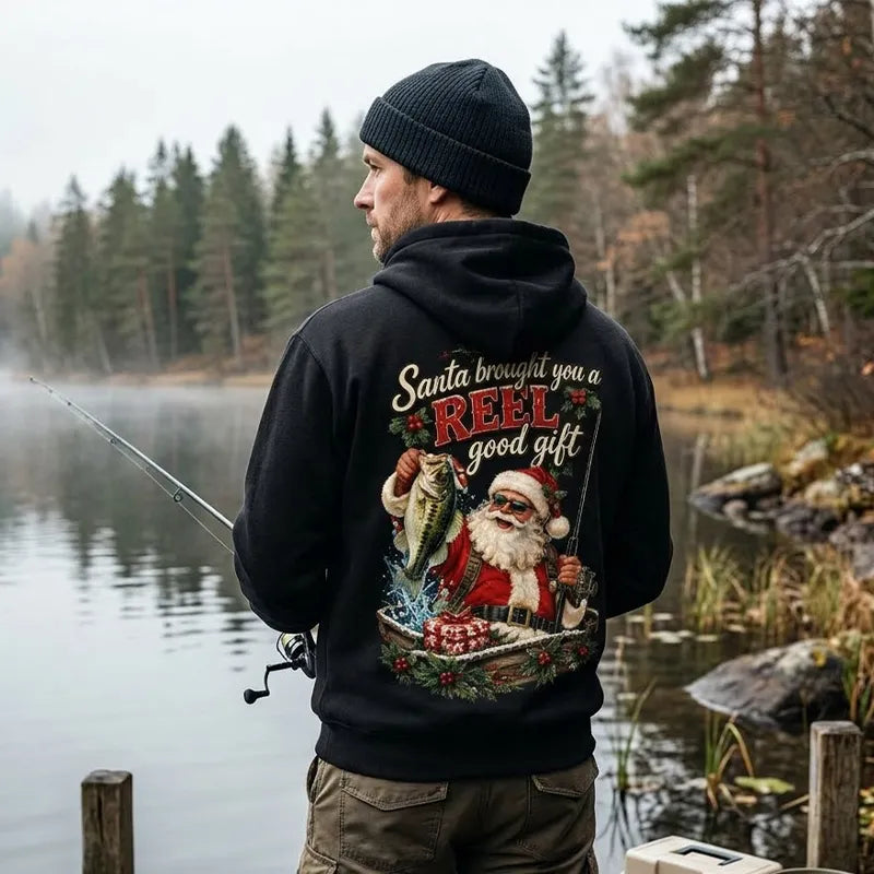 Santa REEL Good Gift Fishing Christmas Hoodie