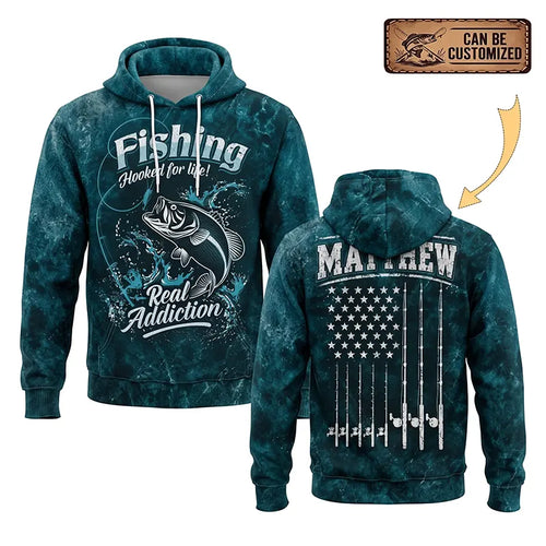 Personalized Hooked for Life Fishing Hoodie