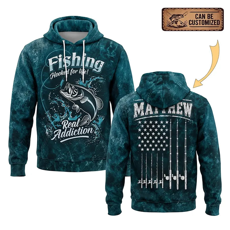 Personalized Hooked for Life Fishing Hoodie
