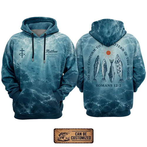 Personalized Romans 12:2 Christian Ocean Fishing Hoodie