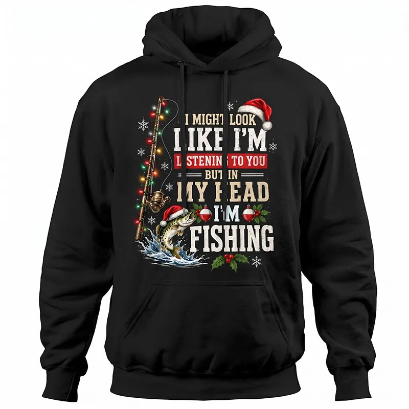 Funny Christmas Fishing Santa Fish Holiday Hoodie