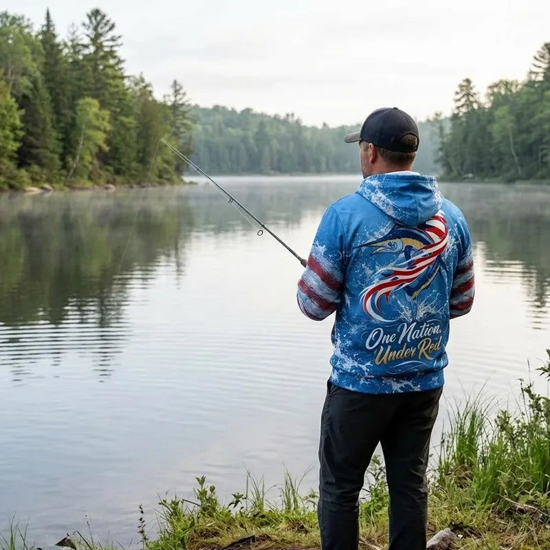 Custom One Nation Under Rod Patriotic Fishing Hoodie