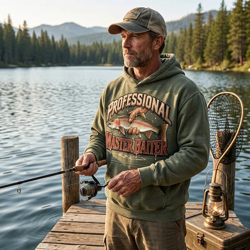 Professional Master Baiter Vintage Rainbow Trout Fishing Hoodie
