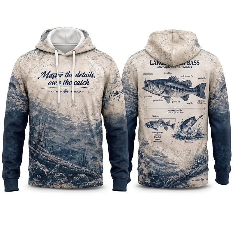 Personalized Fathom Thread Custom Largemouth Bass Anatomy Fishing Hoodie