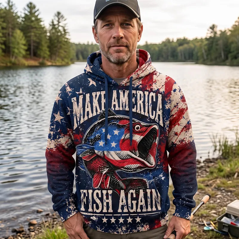 Personalized Make America Fish Again American Flag Fishing Hoodie