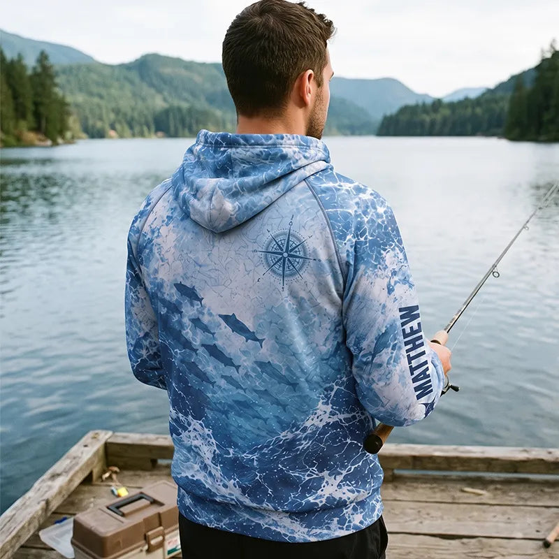 Ocean Waves Swordfish Personalized Fishing Hoodie