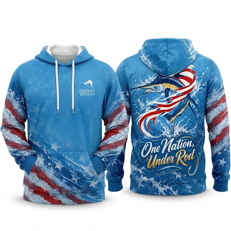 Custom One Nation Under Rod Patriotic Fishing Hoodie
