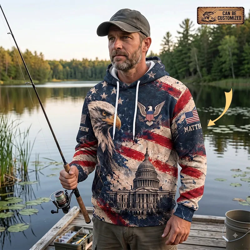 Personalized Land Of The Free Bald Eagle American Flag Hoodie