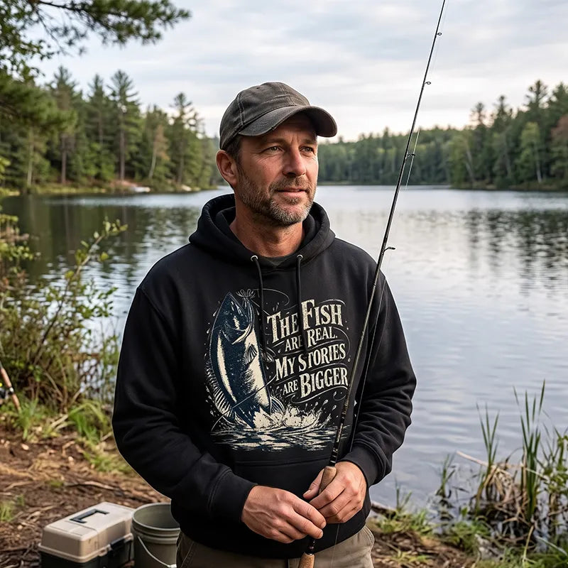 The Fish Are Real My Stories Are Bigger Fishing Hoodie