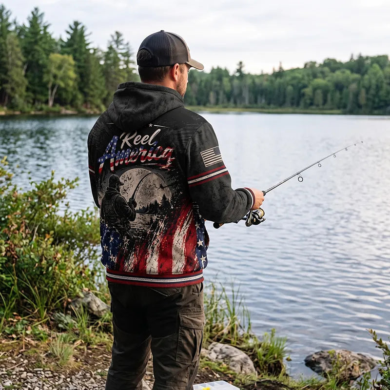Reel America Bass Fishing Custom Name Patriotic Hoodie
