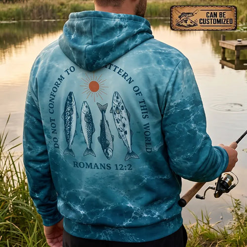 Personalized Romans 12:2 Christian Ocean Fishing Hoodie