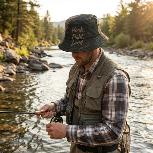 Hook Fight Land Fishing Bucket Hat