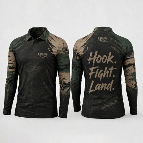 Hook Fight Land Fishing Polo Long Sleeve Shirt