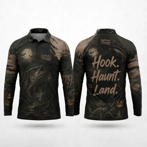 Hook Haunt Land Halloween Fishing Polo Long Sleeve Shirt