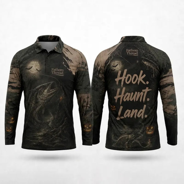Hook Haunt Land Halloween Fishing Polo Long Sleeve Shirt