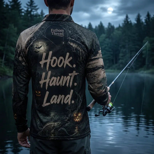 Hook Haunt Land Halloween Fishing Polo Long Sleeve Shirt