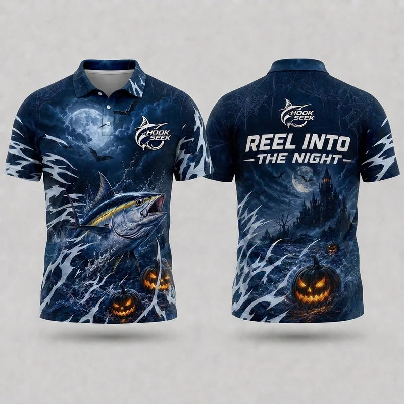 Hook Seek Reel Into The Night Halloween Polo Shirt