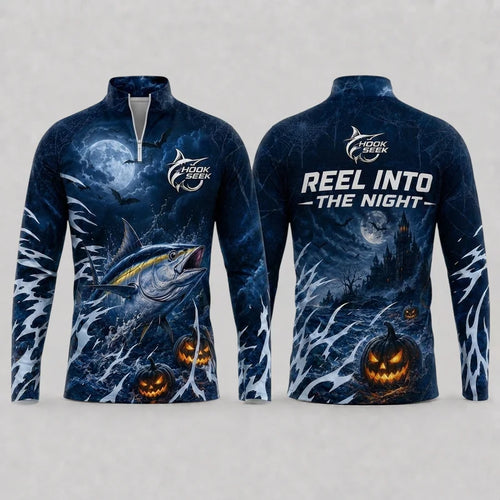 Hook Seek Reel Into The Night Halloween Zip Long Sleeve Shirt