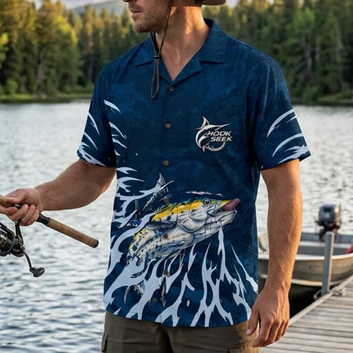 Hook Seek Tuna Strike Fishing Hawaiian Shirt