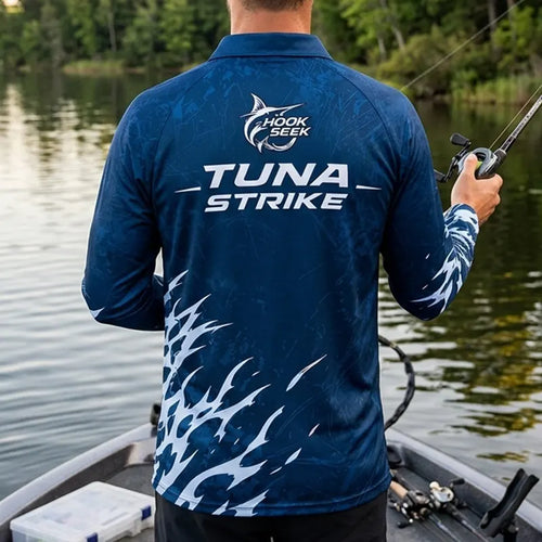 Hook Seek Tuna Strike Fishing Polo Long Sleeve Shirt