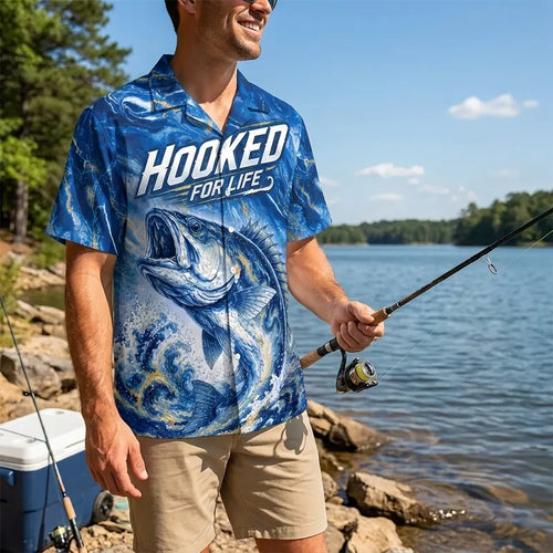 Hooked For Life Personalized Fishing Hawaiian Shirt