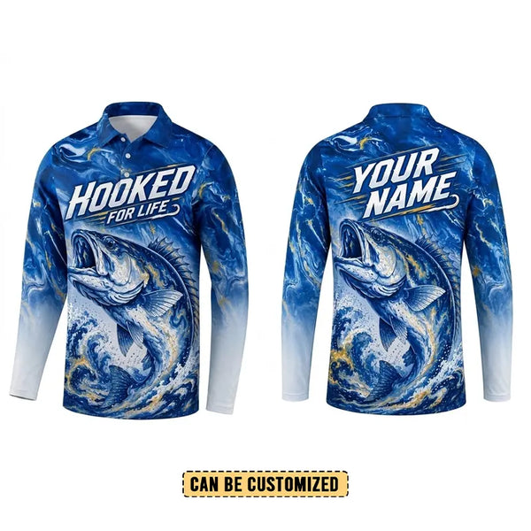 Hooked For Life Personalized Fishing Polo Long Sleeve Shirt 2026