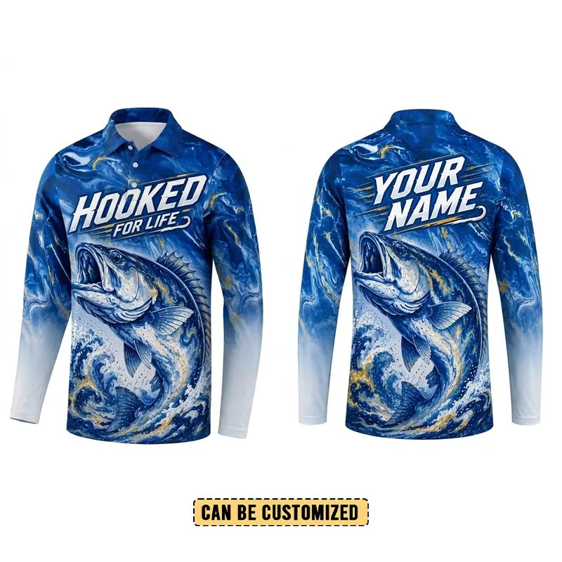 Hooked For Life Personalized Fishing Polo Long Sleeve Shirt