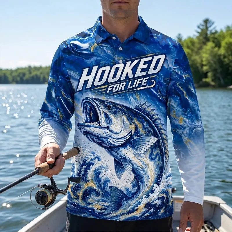 Hooked For Life Personalized Fishing Polo Long Sleeve Shirt 2026