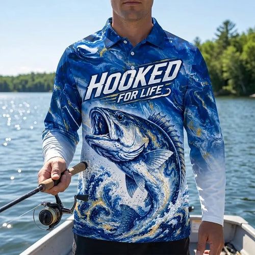 Hooked For Life Personalized Fishing Polo Long Sleeve Shirt