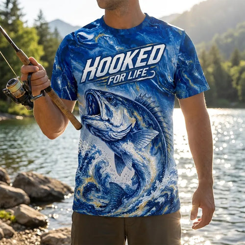 Hooked For Life Personalized Fishing T-Shirt