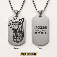 Hooked In The Wild Personalized Hunting Fishing Dog Tag Necklace