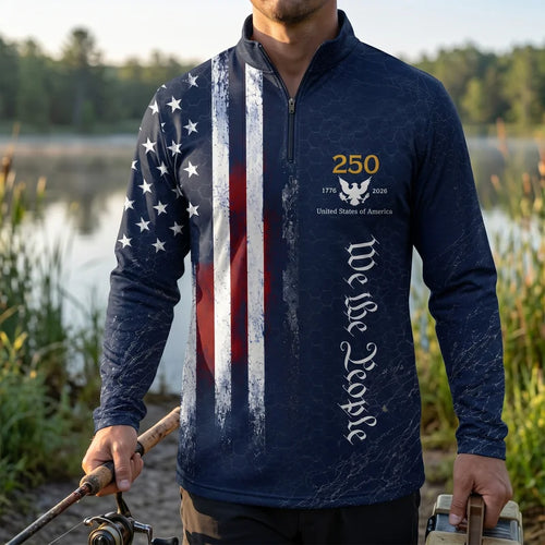 Hooked On Freedom 250th Anniversary Fishing Polo Long Sleeve Shirt