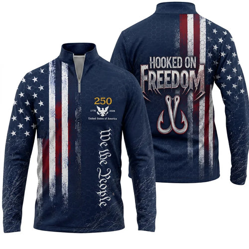 Hooked On Freedom 250th Anniversary Fishing Polo Long Sleeve Shirt
