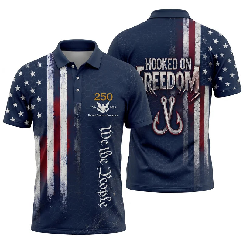 Hooked On Freedom 250th Anniversary Fishing Polo Shirt