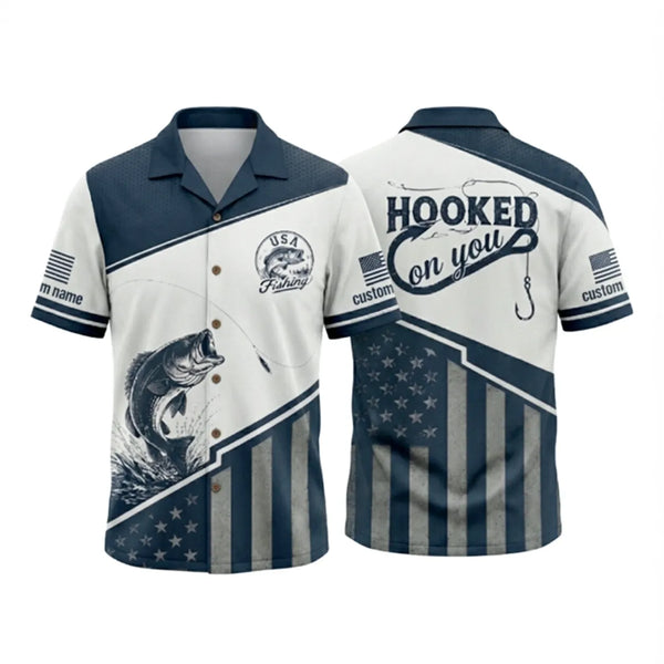 Hooked On You USA Fishing Hawaiian Shirt