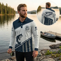 Hooked On You USA Fishing Polo Long Sleeve Shirt