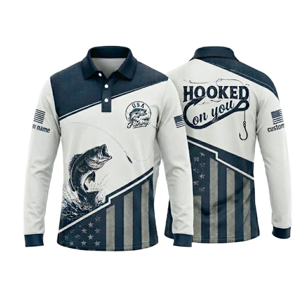 Hooked On You USA Fishing Polo Long Sleeve Shirt