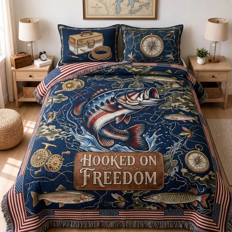 Hooked on Freedom Fishing Quilt Bedding Set