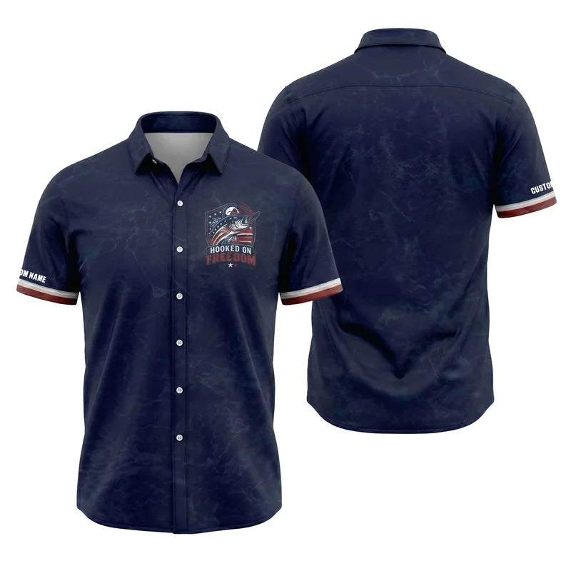 Hooked on Freedom Patriotic Fishing Hawaiian Shirt