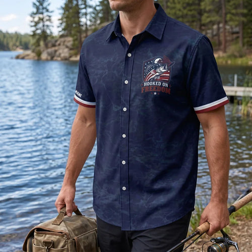 Hooked on Freedom Patriotic Fishing Hawaiian Shirt